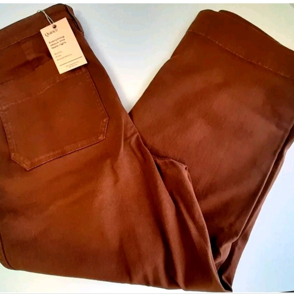 Quince Women Organic Stretch Cotton Twill Straight Leg Cropped Pants Jean Brown - Picture 7 of 8